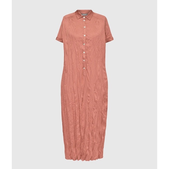 Alembika • Crinkle Maxi Shirtdress Short Sleeve in Soft Coral Pink - Picture 6 of 12